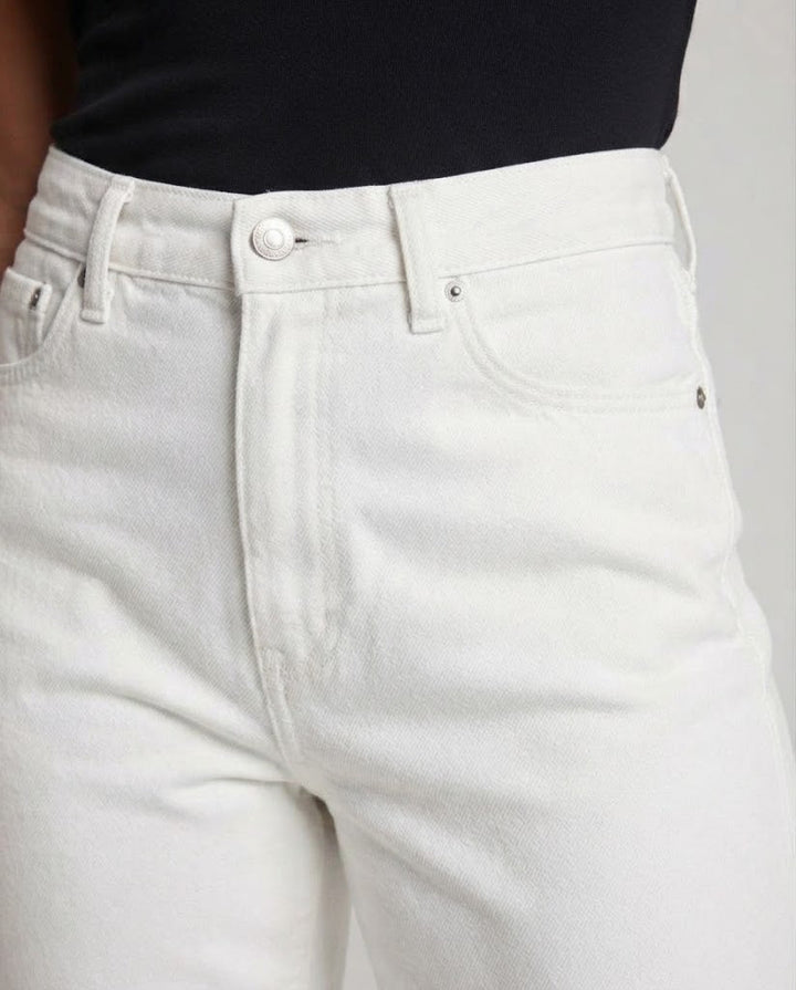 Women High-Waisted Casual Straight Jeans Pants with Wide Leg Mune Fashion