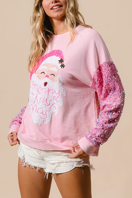 Mune | Christmas Casual Loose Round Neck Sequin Sleeve Sweatshirt