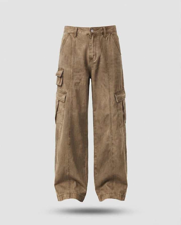 Men's Wide Utility Cargo Palazzo Pants with Multiple Pockets and Visible Quilted Seams Mune Fashion