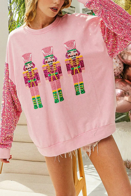 Mune | Christmas Casual Loose Round Neck Sequin Sleeve Sweatshirt