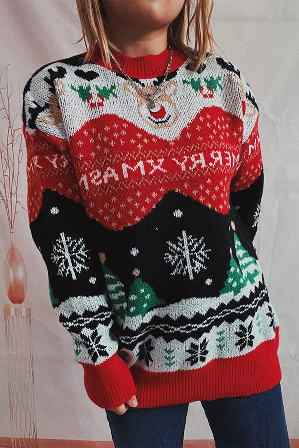 Mune | Christmas Pattern Knitted Round Neck Long Sleeve Sweater