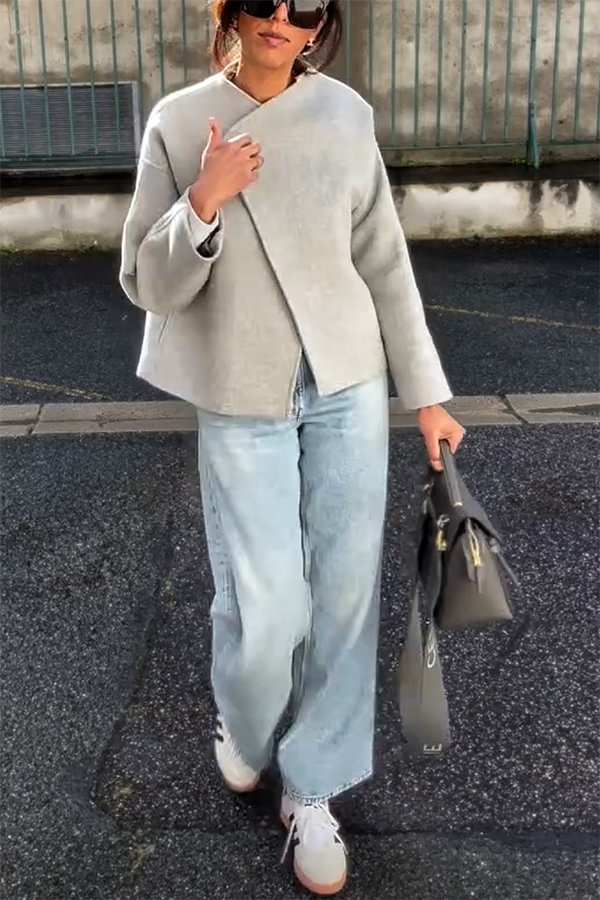 Mune | and Structure Faux Wool Revers Long Sleeve Loose Jacket