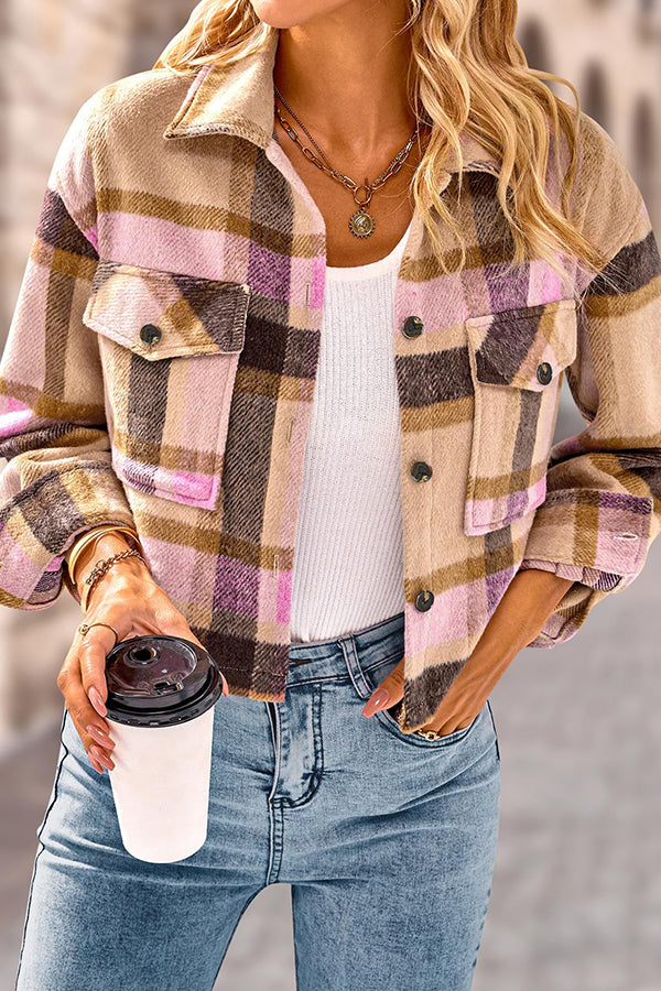 Mune | Pocket Fashion Casual Cropped Women'S Checkered Jacket