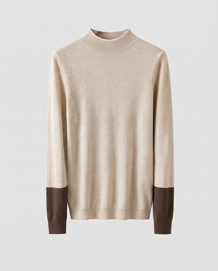 Women's Fine Slim-Fit Stand Collar Sweater in Cashmere Look with Contrasting Sleeve Cuffs Mune Fashion