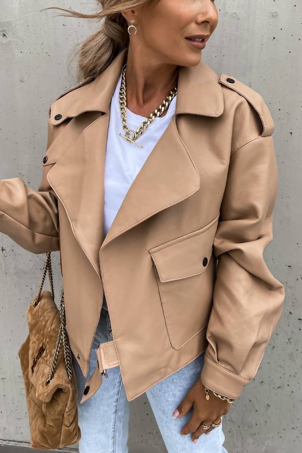 Mune | Leather Revers Pockets British Style Short Jacket