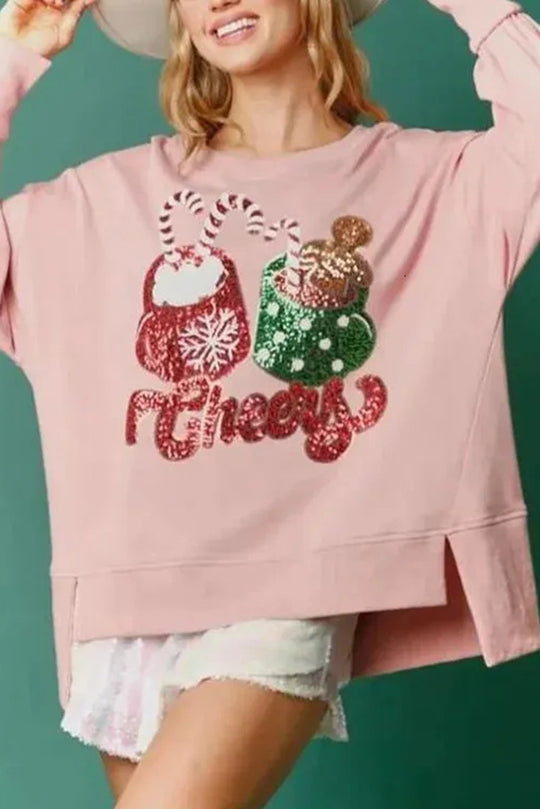 Mune | Christmas Candy Cup Sequins Casual Loose Sweatshirt