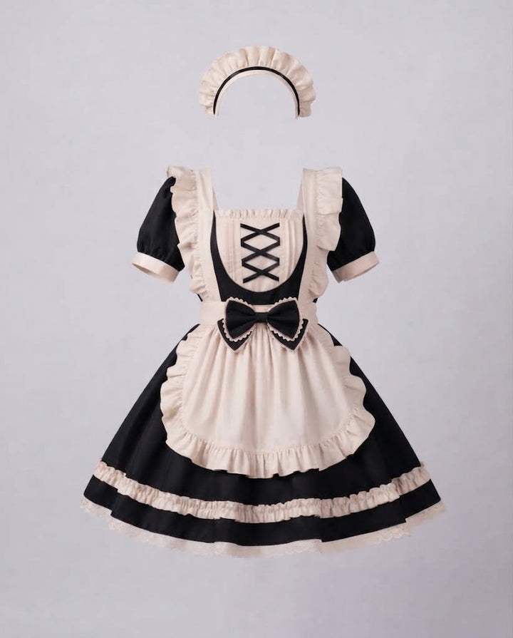 Women's Elaborate Maid Costume with Ruffle Details and Apron Mune Fashion