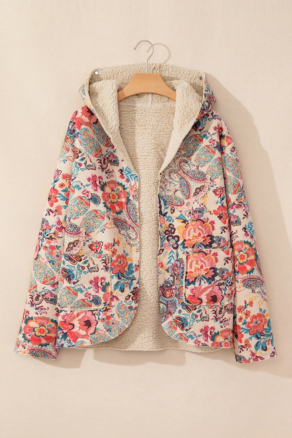 Mune | Vintage Paisley Floral Printed Sherpa Lined Hoodie