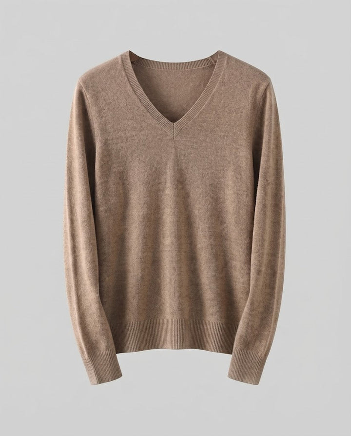 Women's Fine Knit V-Neck Sweater in Cashmere Look with Slim Silhouette Mune Fashion