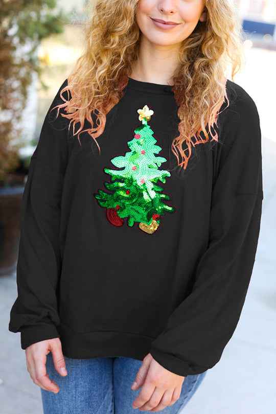 Mune | Christmas Tree Holiday Sequins Casual Loose Sweatshirt