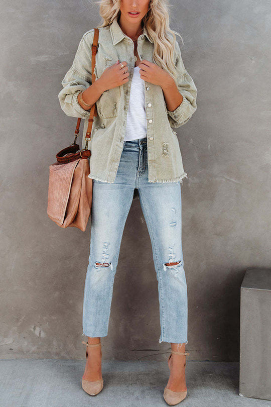 Mune | Revers Long Sleeve Ripped Denim Jacket