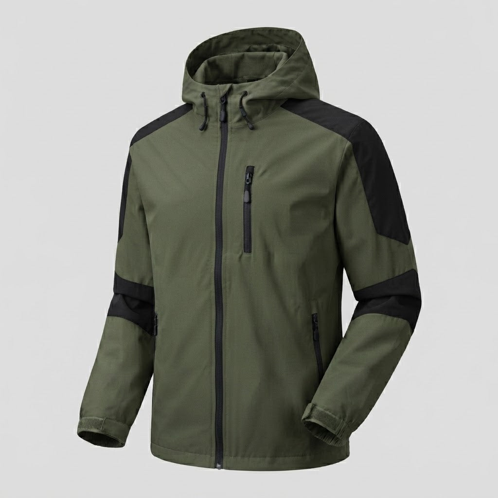 Men's lightweight water-repellent hooded softshell jacket with contrast stripes and chest zip Mune Fashion