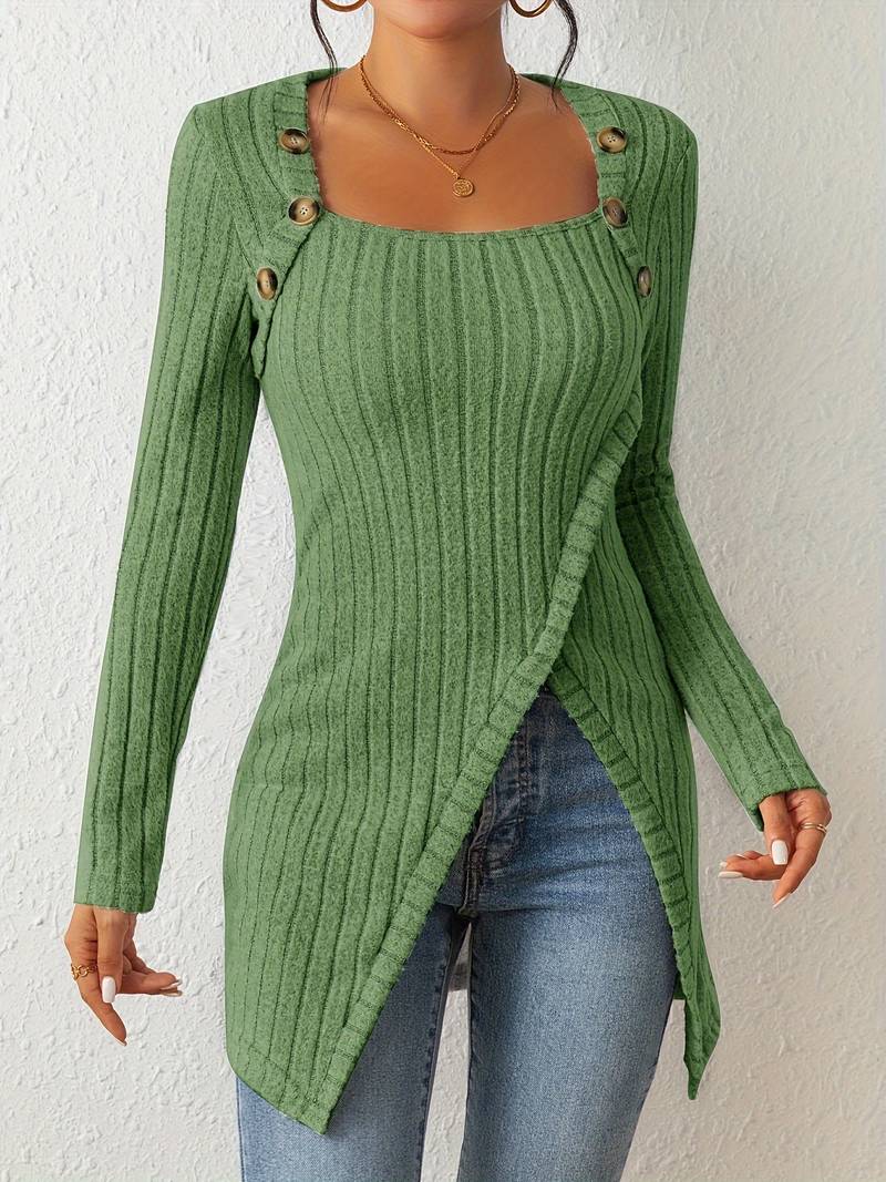 Mune | Square Neck Sweater with Long Sleeves and Side Slit