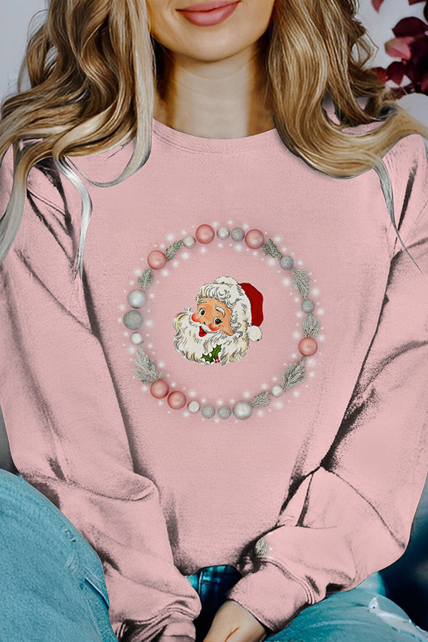 Mune | Printed Christmas Contrast Color Long Sleeve Pullover Sweatshirt