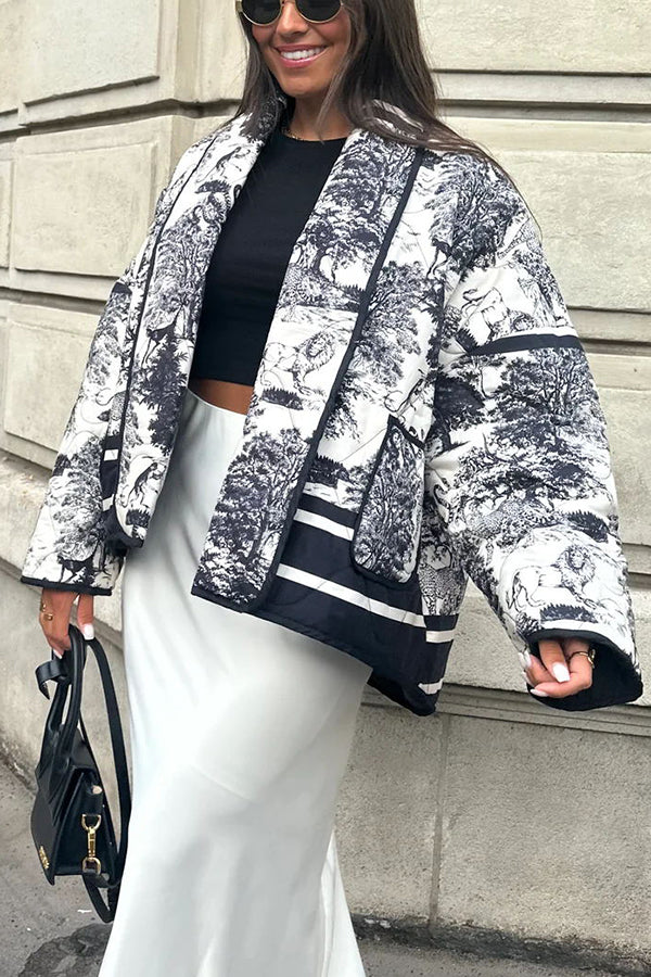 Mune | Songs Porcelain Ink Printed Bag Quilted Cotton Kimono Jacket