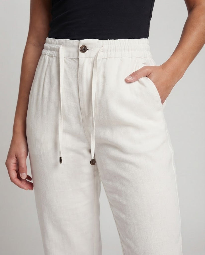 Ladies Elegant Linen-look Pants with Elastic Waistband, Drawstring and Crease Mune Fashion