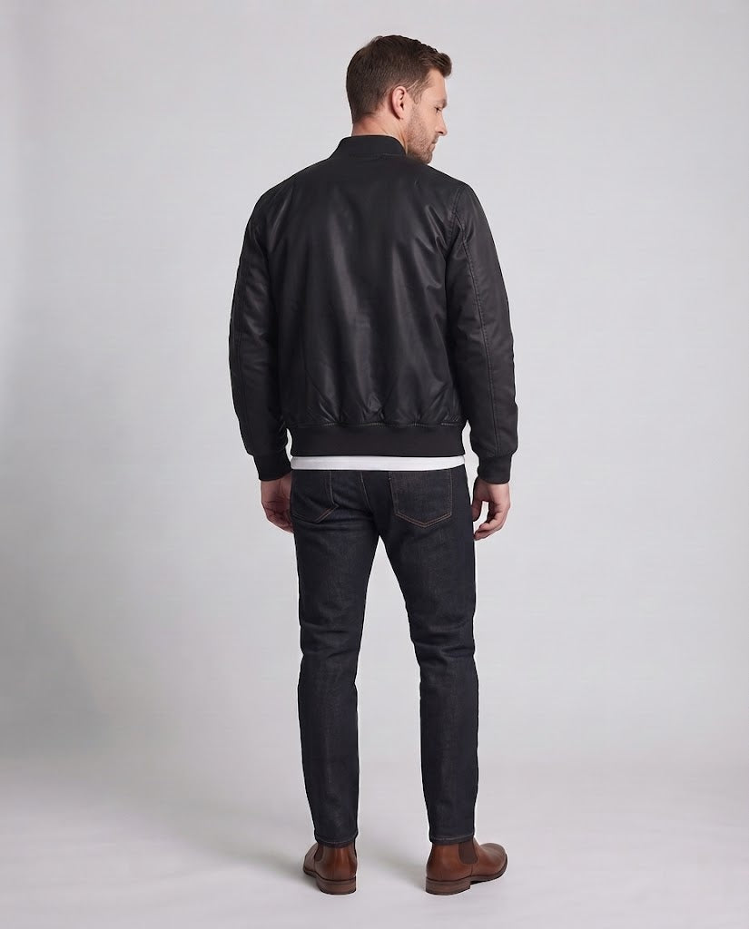 Men's lightweight nylon flight bomber with arm pocket, double zipper, and ribbed cuffs Mune Fashion