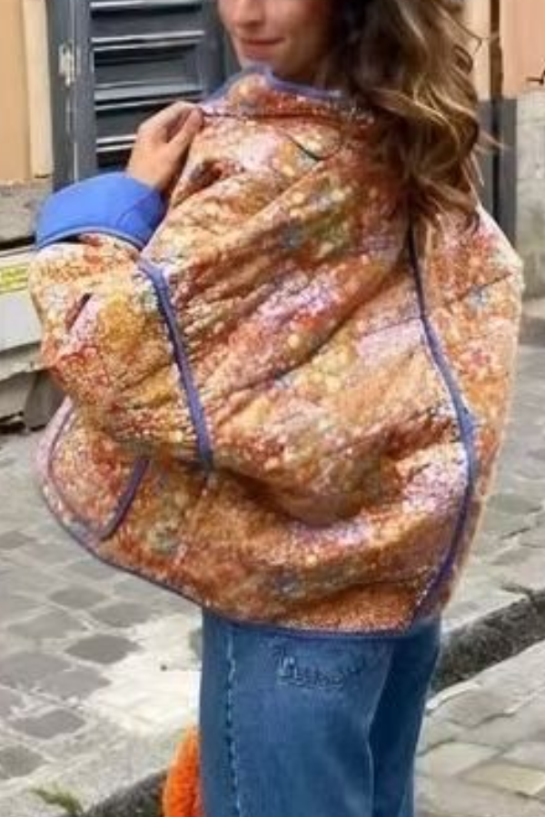 Mune | Colorblock Large Bag Stand Collar Quilted Jacket Made Of Cotton