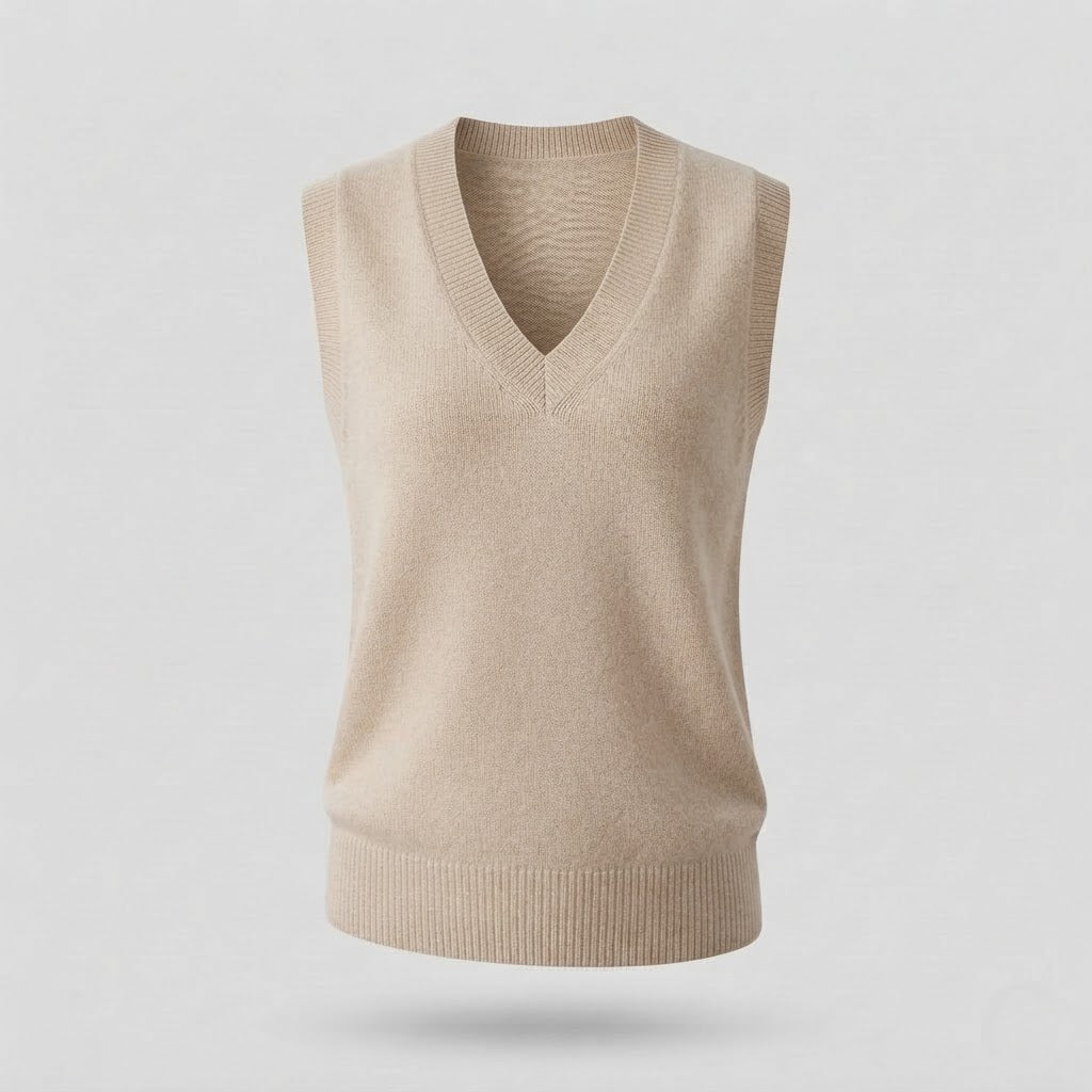 Women's Sleeveless Mohair-Style Long Waistcoat with Deep V-Neck and Soft Drape Mune Fashion