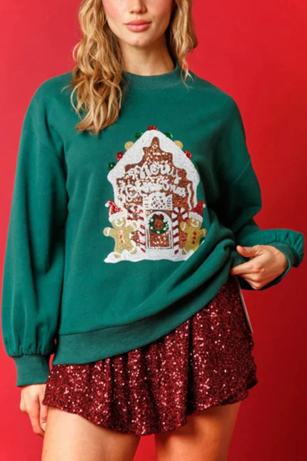 Mune | Christmas Candy House Sequins Casual Loose Sweater