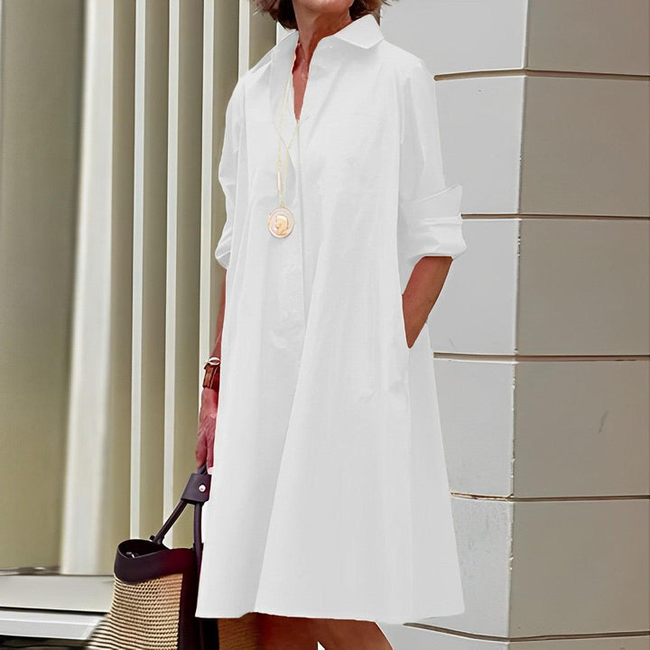 Mune | Shirt dress with folded collar and three-quarter sleeves