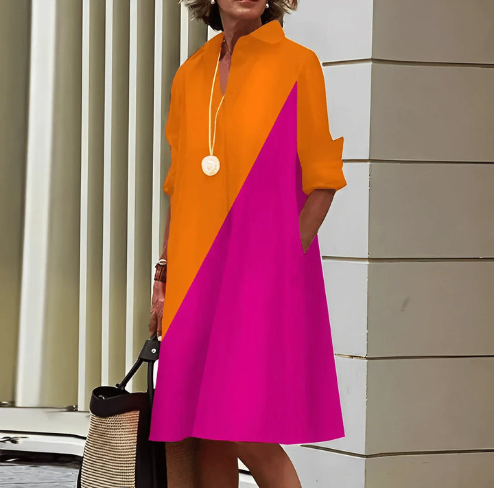 Mune | Shirt dress with folded collar and three-quarter sleeves