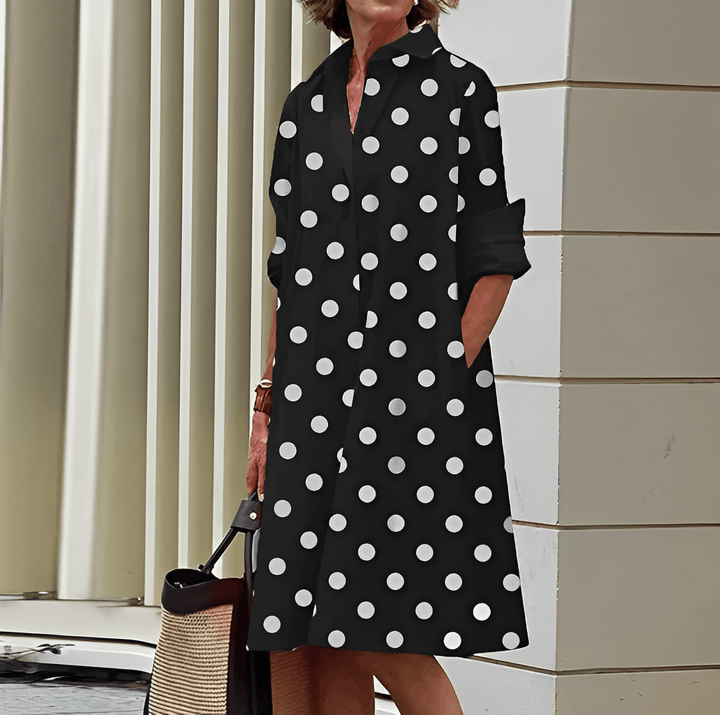 Mune | Shirt dress with folded collar and three-quarter sleeves