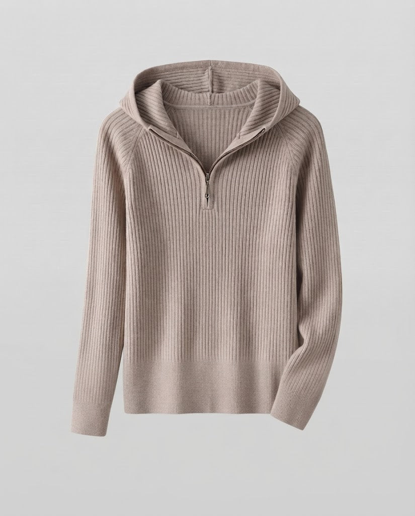 Ladies Cashmere-Look Fine Knit Sweater with Half Zipper and Fine Rib Structure Mune Fashion