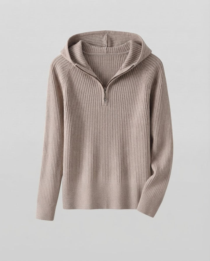 Ladies Cashmere-Look Fine Knit Sweater with Half Zipper and Fine Rib Structure Mune Fashion
