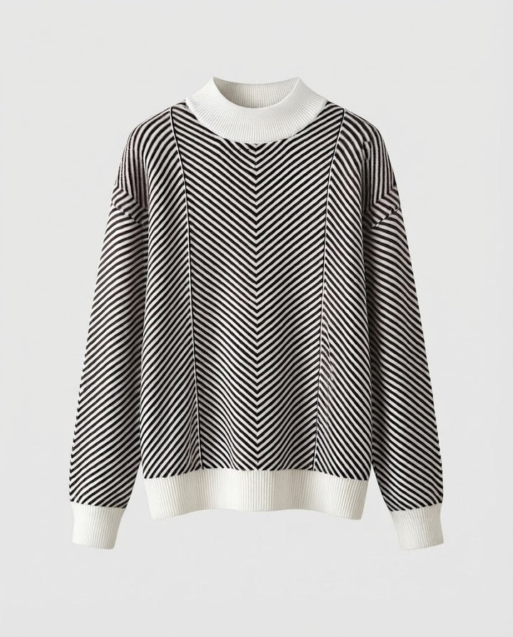 Women's fine-knit pullover with chevron stripes and light mock neck Mune Fashion