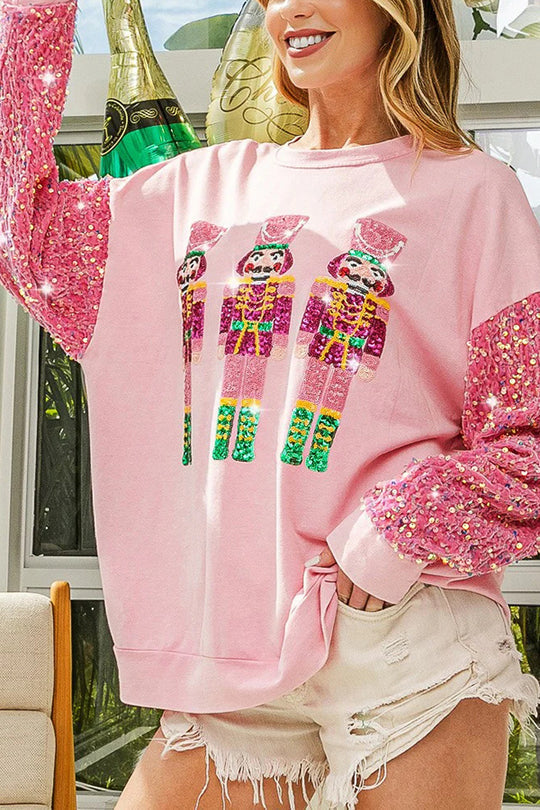 Mune | Christmas Casual Loose Round Neck Sequin Sleeve Sweatshirt