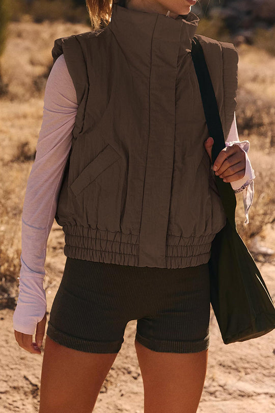 Mune | Stand Collar Button Sleeveless Loose Pocket Box Jacket