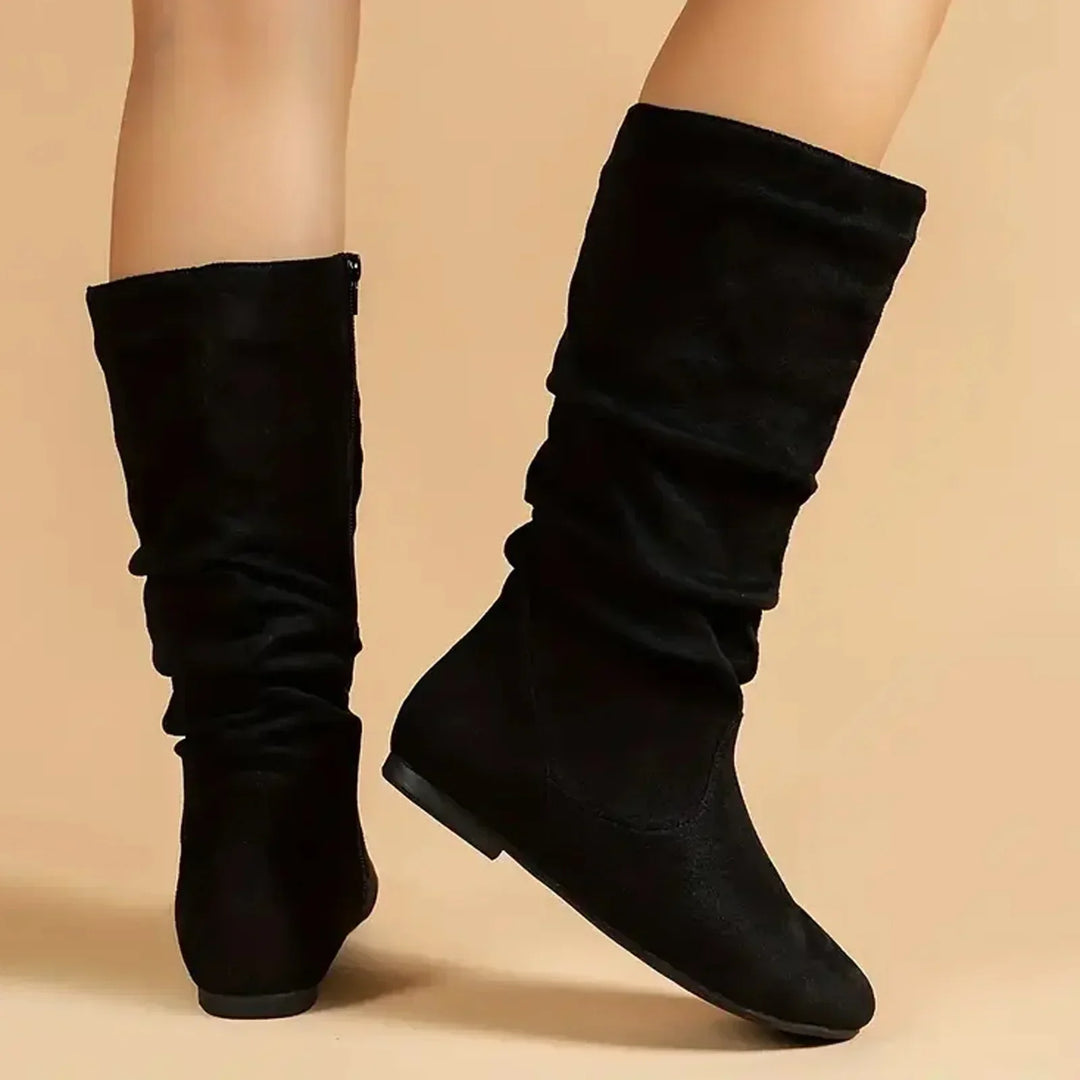 Mune | Suede Ankle Boots Up To The Calf with Side Zipper
