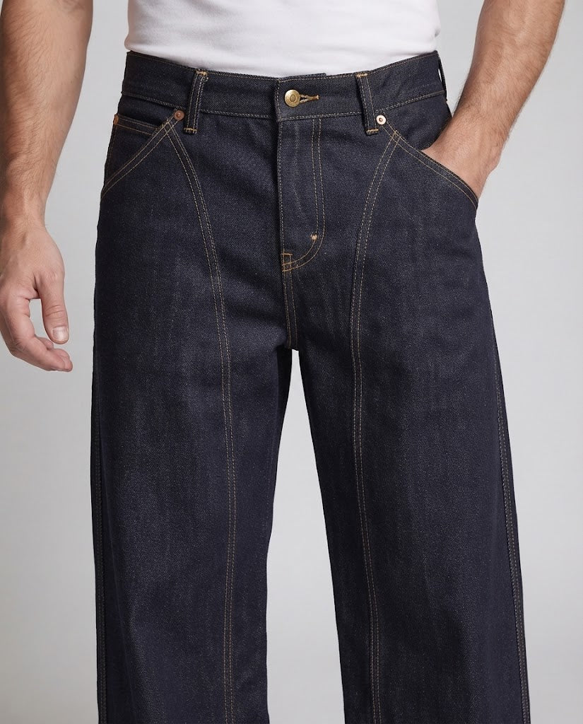 Men's Baggy Jeans made of Rigid Denim with architectural seam panels Mune Fashion