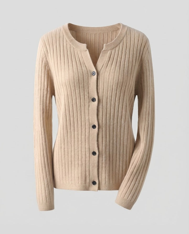 Women Knitted Rib Cardigan with Subtle V-Neck and Button Placket Mune Fashion