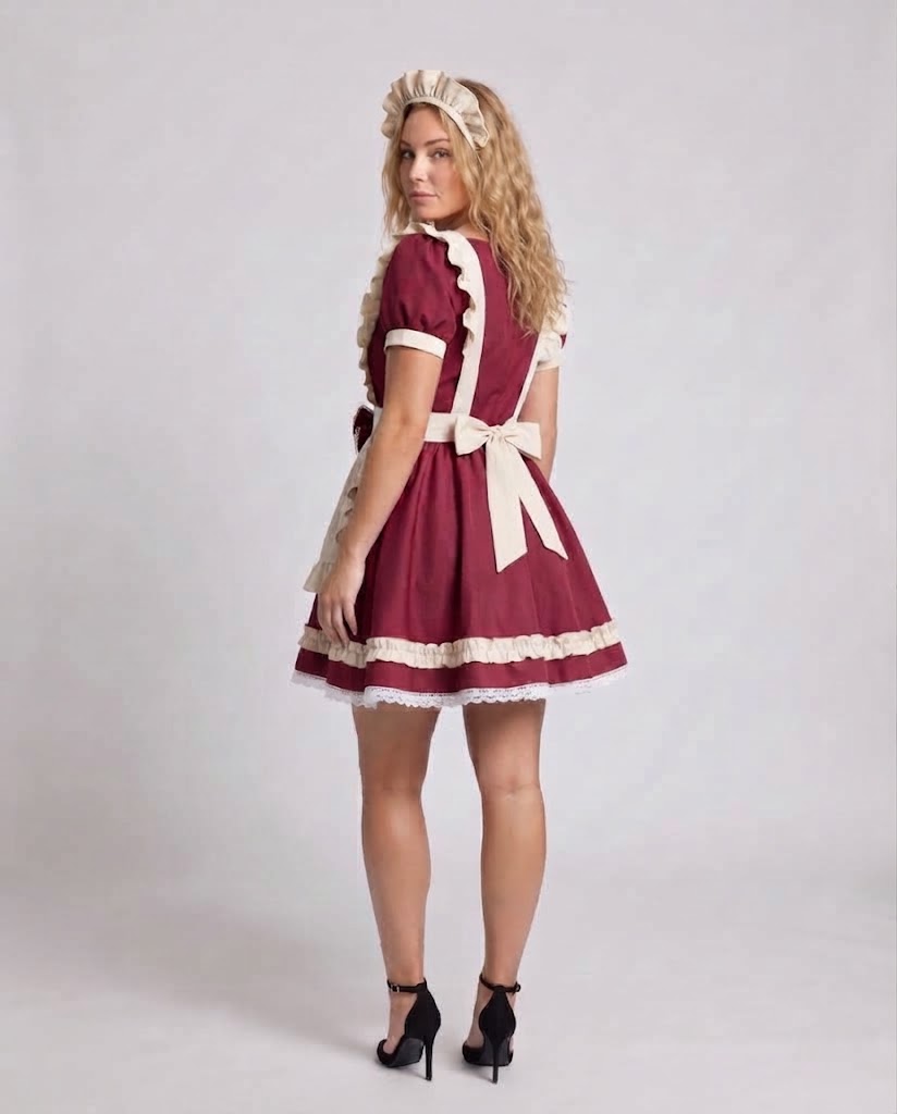 Women's Elaborate Maid Costume with Ruffle Details and Apron Mune Fashion