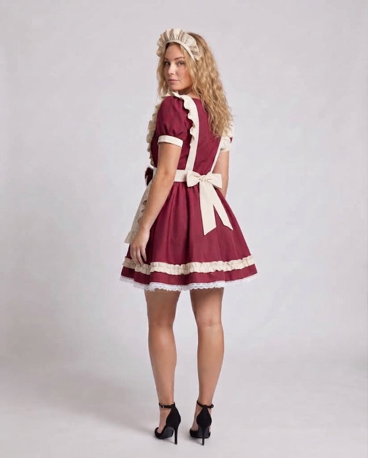 Women's Elaborate Maid Costume with Ruffle Details and Apron Mune Fashion