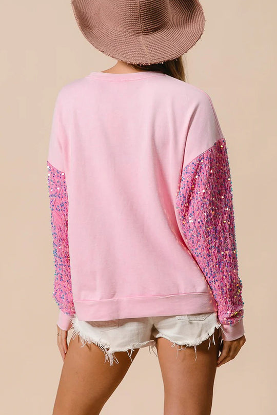 Mune | Christmas Casual Loose Round Neck Sequin Sleeve Sweatshirt