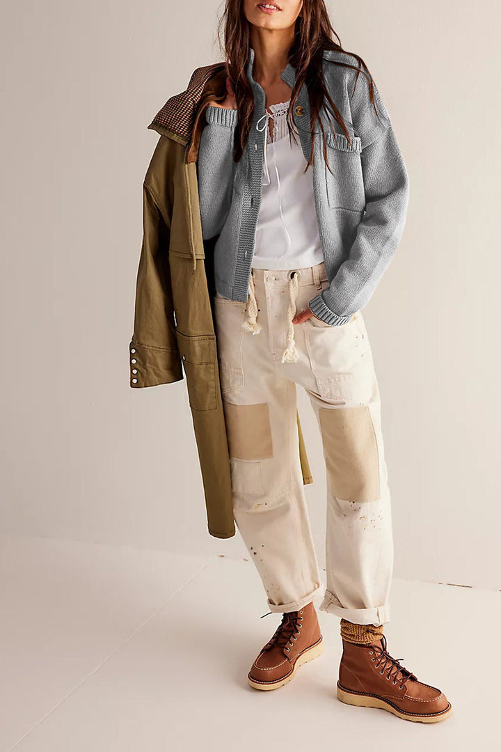 Mune | Jacket Stand Collar Solid Color Cardigan Pullover