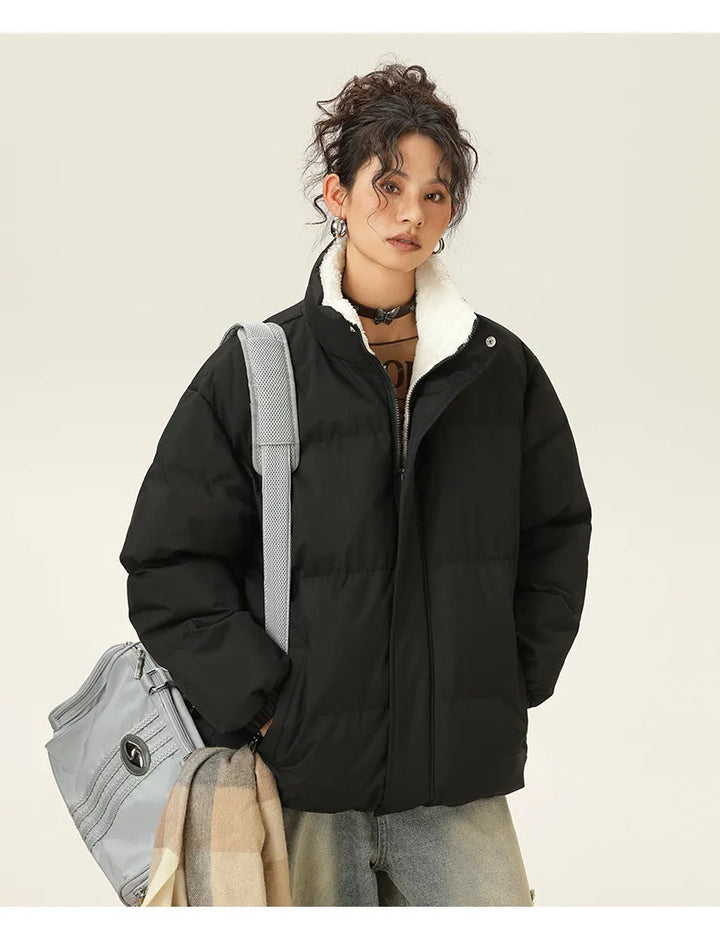 Mune | Loose Jacket with Stand-Up Collar Made Of Thick Warm Cotton Fabric