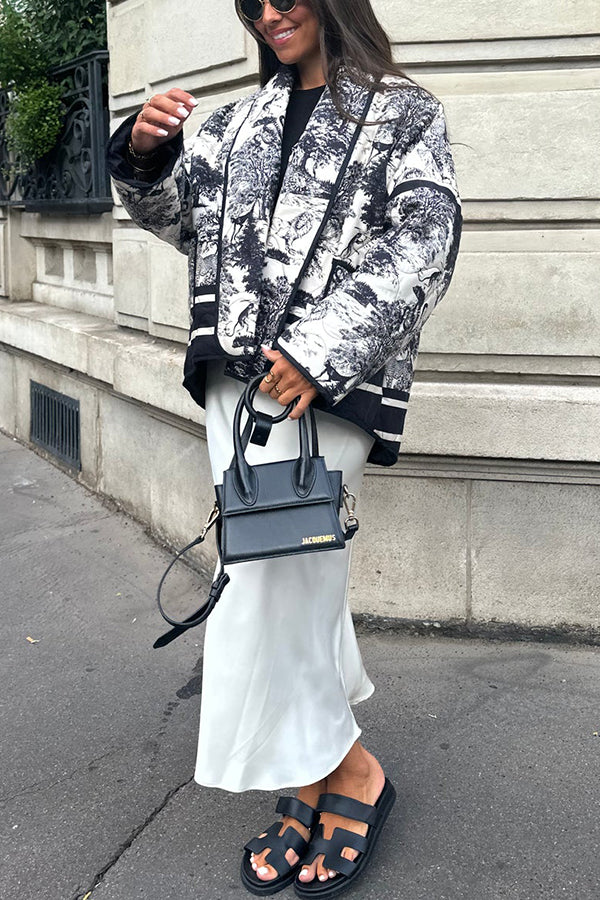 Mune | Songs Porcelain Ink Printed Bag Quilted Cotton Kimono Jacket