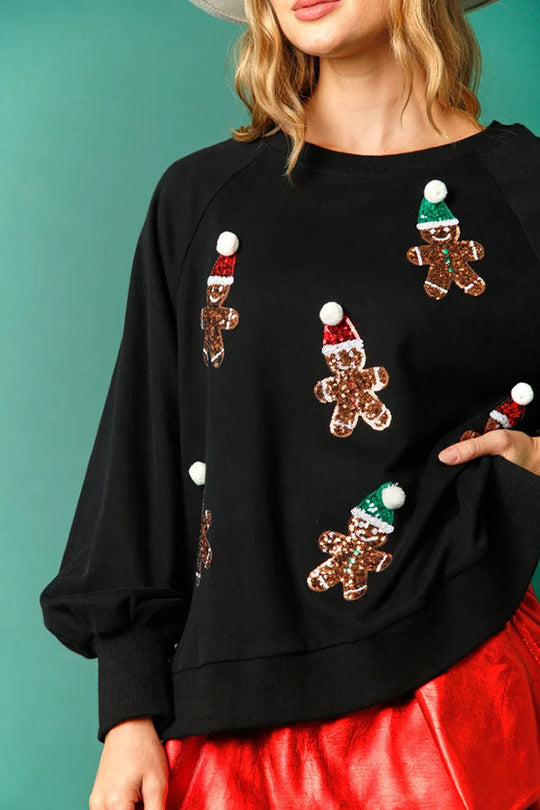 Mune | Christmas Gingerbread Man Sequins Long Sleeve Sweatshirt