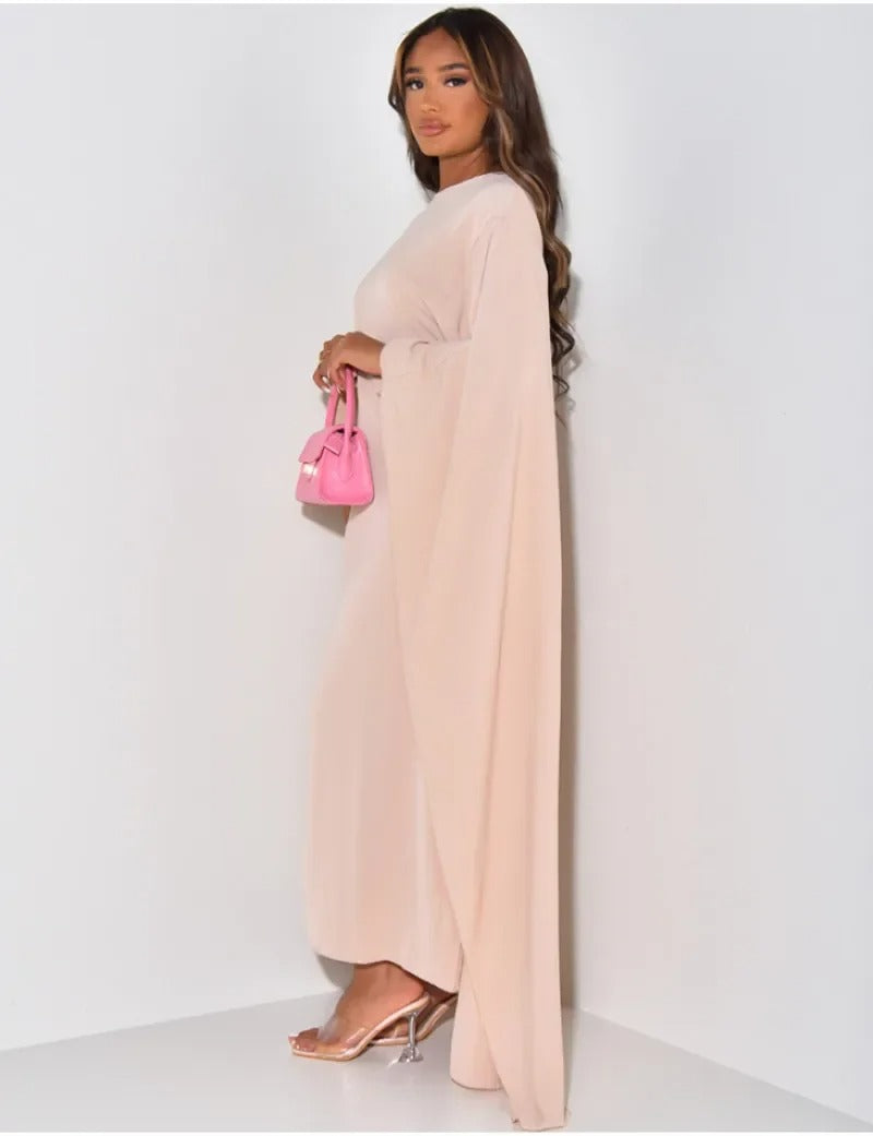 Mune | Elegant Maxi Dress with Round Neckline & Wide Sleeves – Women's Evening Dress with High Waist Long Dress for Festive Occasions