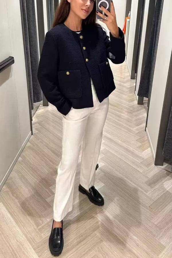 Mune | Neck Slim Fit Colorblock Women'S Button Jacket