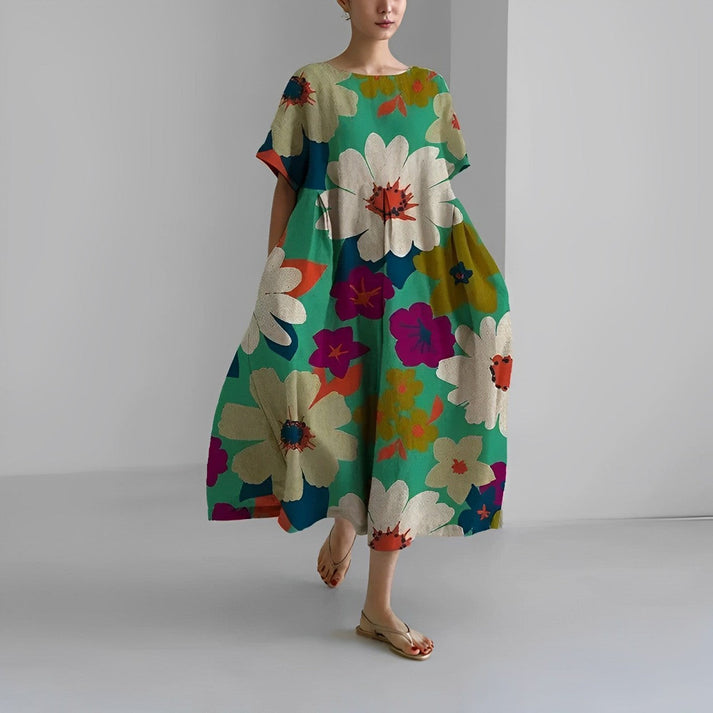 Women Relaxed Style Flower Midi Dress