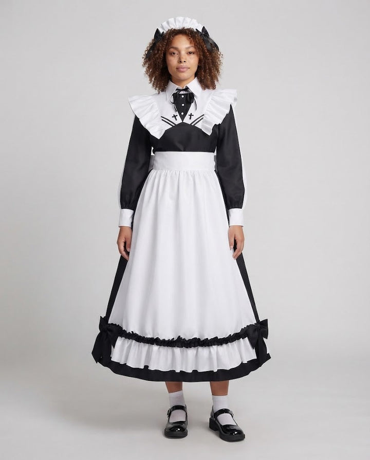 Women's costume dress with ruffle details and elegant accessories Mune Fashion
