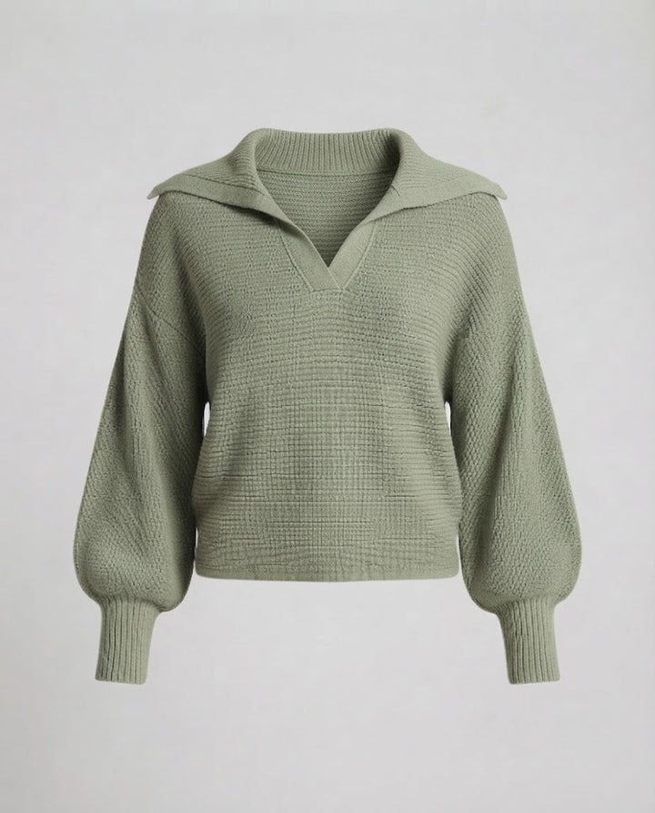 Women's chunky knit sweater with wide sailor collar and balloon sleeves Mune Fashion