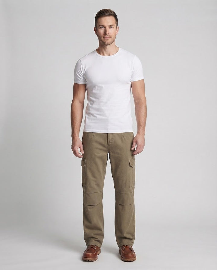 Men's Relaxed Utility Cargo Palazzo Pants with Layered Knee Panels Mune Fashion