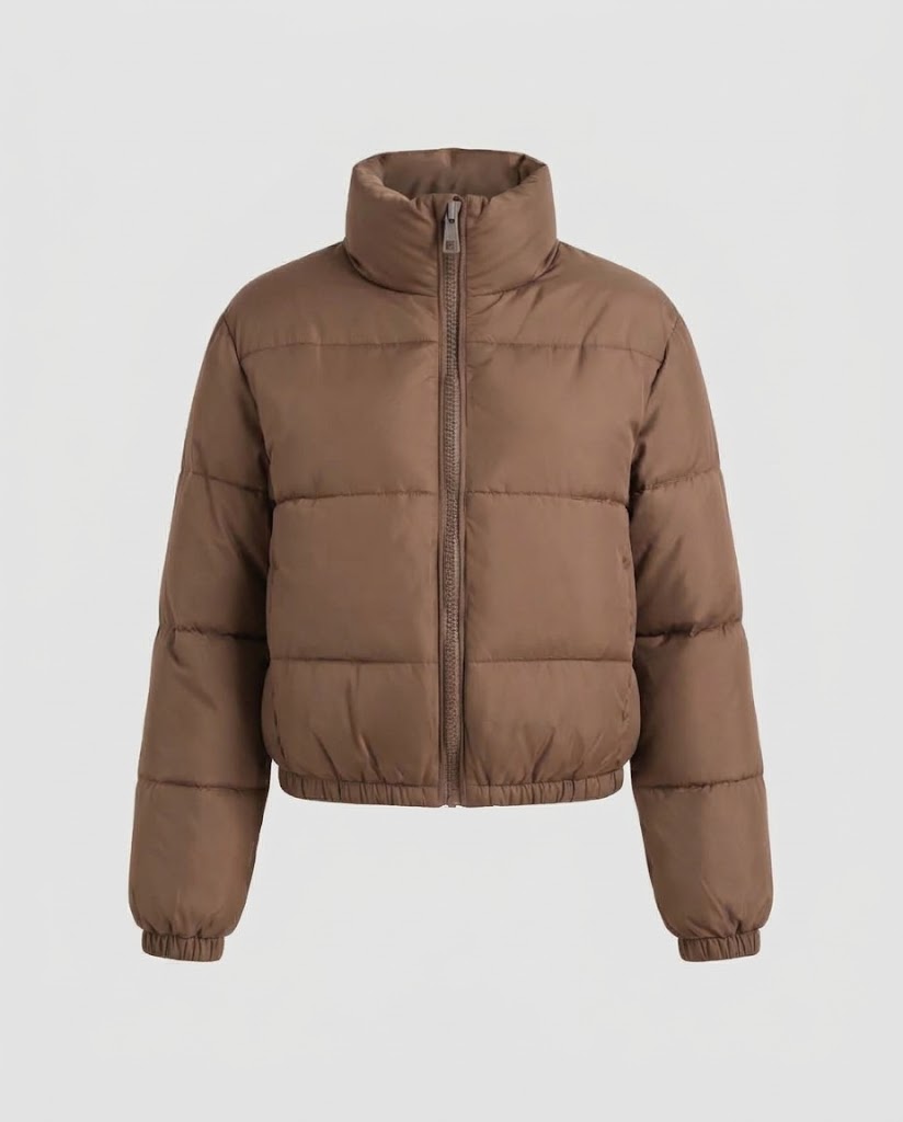 Ladies short padded quilted jacket with high stand-up collar and elastic cuffs Mune Fashion