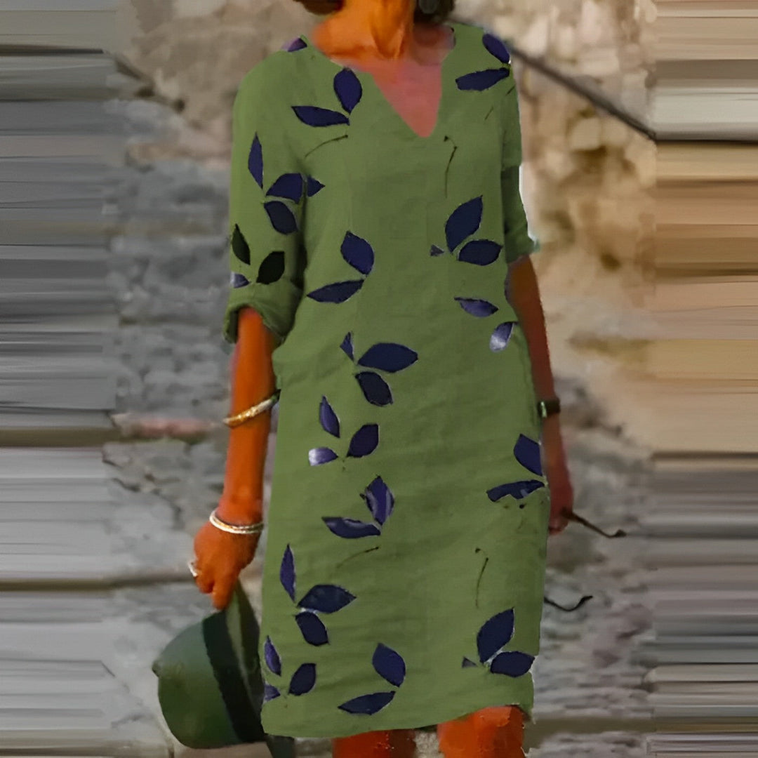 Stunning summer dress with leaf print for ladies